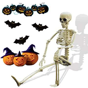 Anditoy 2 Pack 15" Full Body Halloween Skeletons Movable Joints Skeleton Toys for Indoor Outdoor Halloween Decorations Party Supplies Decor