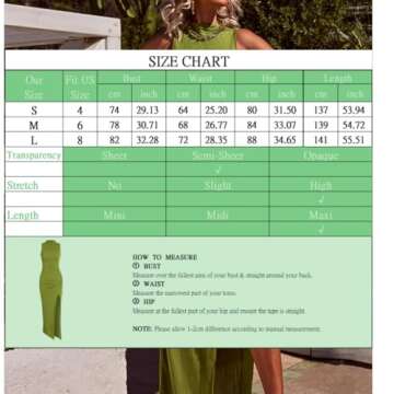 Charfille Women Sexy Semi Sheer Sleeveless Mock Turtleneck Jersey Ruched Thigh Slit Bodycon Maxi Dress for Party Club Night(Green, L)