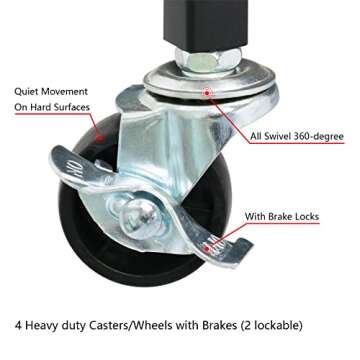 Steehoom 3-Tier Metal Utility Rolling Cart, Heavy Duty Multifunction Rectangular Cart Storage Shelves with Lockable Casters, Black