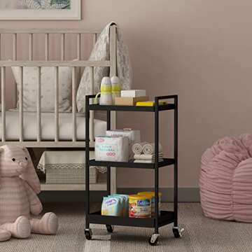 Steehoom 3-Tier Metal Utility Rolling Cart, Heavy Duty Multifunction Rectangular Cart Storage Shelves with Lockable Casters, Black