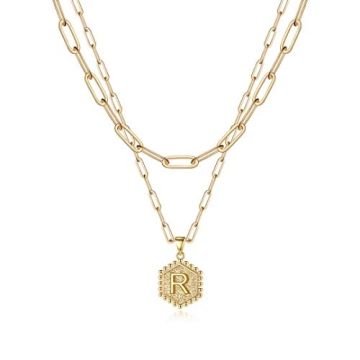M MOOHAM Gold Initial R Necklace Trendy Layered Choker