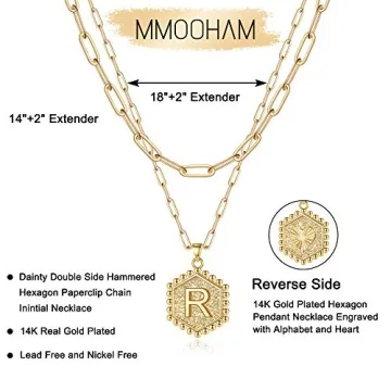 M MOOHAM Gold Initial R Necklace Trendy Layered Choker