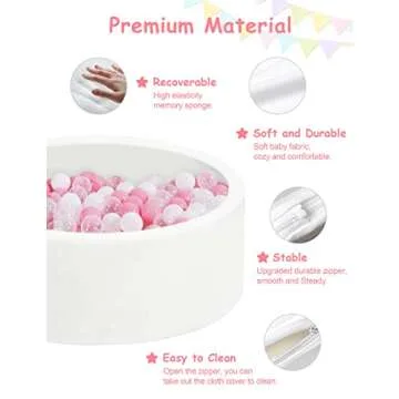 IAGBIBUI Baby Ball Pit for Toddlers, 35.4"x 11.8" Foam Ball Pit for Kids, Soft Round Ball Pool for Baby, Indoor and Outdoor Playpen, Ideal Gift for Children, White, (Balls not Included)