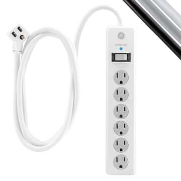 GE 6-Outlet Surge Protector, 15 Ft Extension Cord, Power Strip, 800 Joules, Flat Plug, Twist-to-Clos...