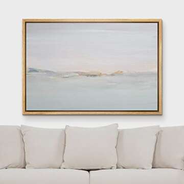 MUDECOR Framed Canvas Print Wall Art Blue Misty Watercolor Pastel Landscape Abstract Shapes Illustra...