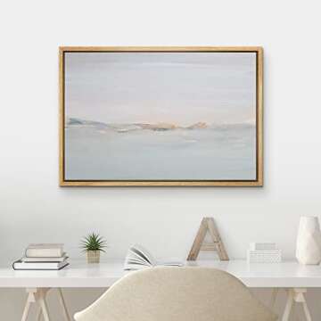 MUDECOR Framed Canvas Print Wall Art Blue Misty Watercolor Pastel Landscape Abstract Shapes Illustrations Minimalism Decorative Bohemian Nordic for Living Room, Bedroom, Office - 24"x36" Natural