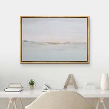 MUDECOR Framed Canvas Print Wall Art Blue Misty Watercolor Pastel Landscape Abstract Shapes Illustrations Minimalism Decorative Bohemian Nordic for Living Room, Bedroom, Office - 24"x36" Natural