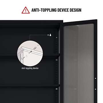 IKAYAA Glass Display Cabinet with 2 Fluted Glass Doors and 4 Adjustable Shelves Modern Accent Metal Storage Cabinet for Living Room,Dining Room,Office,Hallway