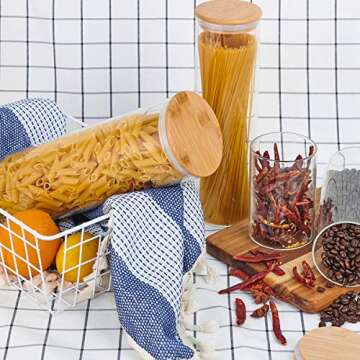 Glass Food Storage Jars Containers, Glass Storage Jar with Airtight Bamboo Lids Kitchen Glass Canisters For Coffee, Flour, Sugar, Candy, Cookie, Spice, Set of 4