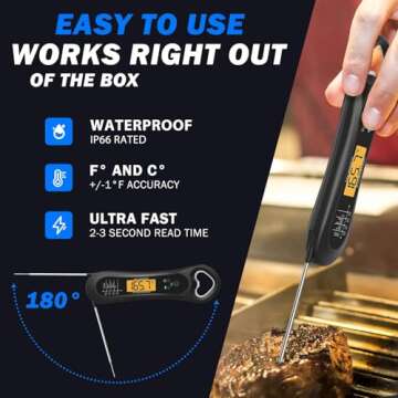 Biison Meat Thermometer Digital, Instant Read Meat Thermometer for Grill and Cooking, IP66 Waterproo...