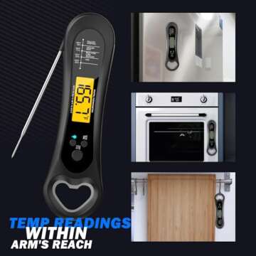 Biison Meat Thermometer Digital, Instant Read Meat Thermometer for Grill and Cooking, IP66 Waterproof Food Thermometer for Kitchen and Outside, BBQ, Turkey, Candy, Liquids, Beef