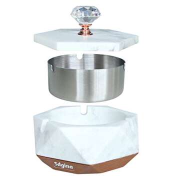 Ashtray with Lid, Decorative Ashtray for Cigarette Smokers with Removable Liner, Easy to Clean, Cove...