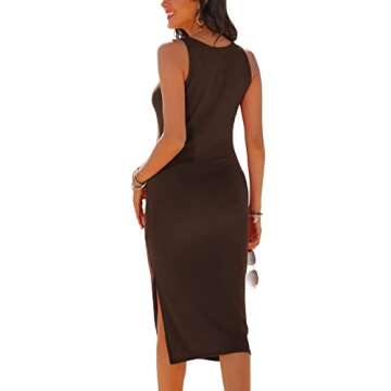 HWOKEFEIYU Women's Casual Dresses Midi Tank Dress Sleeveless Ribbed Stretch Scoop Neck Slim Fit Knit...