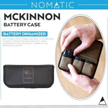 NOMATIC McKinnon Battery Case - DSLR Camera Battery Holder Organizer with Magnetic Closure for 3 Batteries