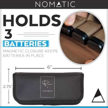 NOMATIC McKinnon Battery Case - DSLR Camera Battery Holder Organizer with Magnetic Closure for 3 Batteries
