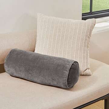 Nate Home by Berkus Decorative Cotton Velvet Bolster Pillow | Soft Luxurious Modern Decor, Cushion f...
