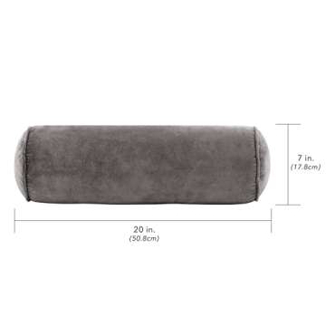 Nate Home by Berkus Decorative Cotton Velvet Bolster Pillow | Soft Luxurious Modern Decor, Cushion for Couch, Chairs, or Bedroom from mDesign - Oblong Size 7' x 20', Charcoal (Dark Gray), (22576MD)