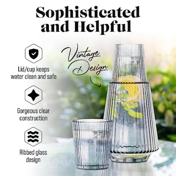 Vintage Glass Water Carafe & Tumbler Set by American Atelier