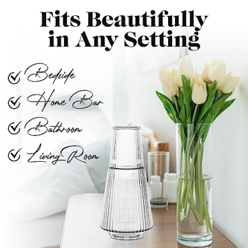 Vintage Glass Water Carafe & Tumbler Set by American Atelier