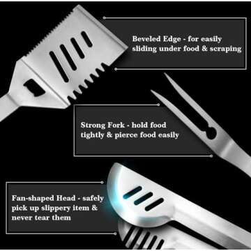 GRILLART Stainless Steel BBQ Grill Tools Set - Ideal Gift