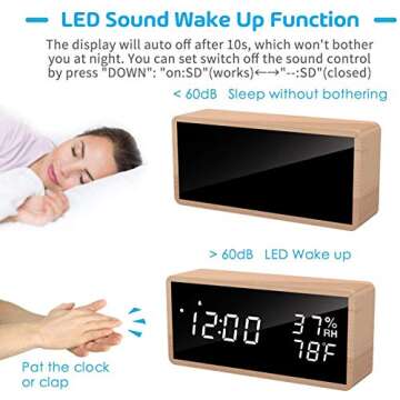 meross Real Wood Digital Alarm Clock with Alarms and LED Display