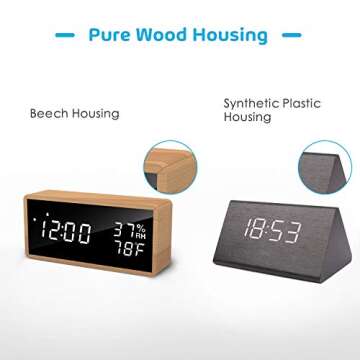 meross Real Wood Digital Alarm Clock with Alarms and LED Display