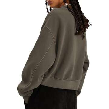 BINTEHGS Oversized Crop Sweatshirt For Women Loose Fit Vintage Plain V Neck Cropped Pulllover Acid Wash Tunic Long Sleeve Top(Coffee,M)