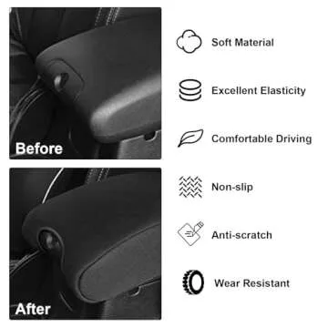 DEDC Neoprene Center Console Armrest Pad Cover for Jeep Wrangler JK Sahara Sport Rubicon X & Unlimited 2011 2012 2013 2014 2015 2016 2017 Black