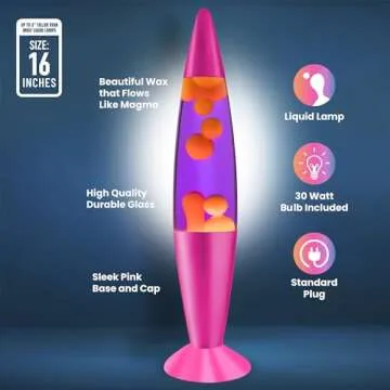 JAMBO 16" Beautiful Lamp- The Upgraded Motion Lamp- Purple with Yellow/Orange Wax, Relaxing Liquid Lamp, Night Light Nightlight, Home Decor Living Room Office Bedroom Lamp for Adults Teens Kids Magma