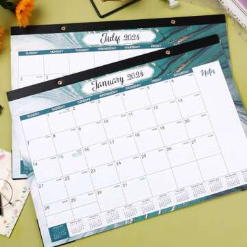2024 Desk Calendar - 12 Months Large Desk Calendar 2024, 17"x 12", Jul. 2023 - Dec. 2024, Desk Calendar with Corner Protectors, Ruled Blocks & Notes, Easy Planning