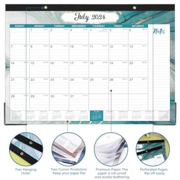 2024 Desk Calendar - 12 Months Large Desk Calendar 2024, 17"x 12", Jul. 2023 - Dec. 2024, Desk Calendar with Corner Protectors, Ruled Blocks & Notes, Easy Planning