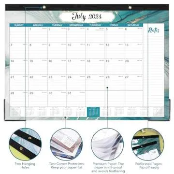 2024 Desk Calendar - 12 Months Large Desk Calendar 2024, 17"x 12", Jul. 2023 - Dec. 2024, Desk Calendar with Corner Protectors, Ruled Blocks & Notes, Easy Planning