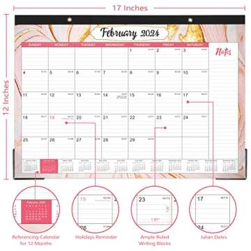 2024 Desk Calendar - 12 Months Large Desk Calendar 2024, 17"x 12", Jul. 2023 - Dec. 2024, Desk Calendar with Corner Protectors, Ruled Blocks & Notes, Easy Planning