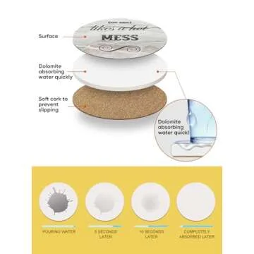 White Elephant Gifts for Adults, Funny Coasters Set of 8, Funny Gag Gifts for Adults, House Warming Gifts New Home, Marble Style Absorbent Drink Coasters with Cork Base, Home Decor, 4 inches