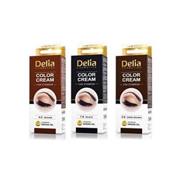3 Count X DELIA HENNA / COLOR CREAM EYEBROW PROFESSIONAL TINT KIT SET - Black, Brown and Dark Brown