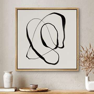 SIGNWIN Framed Canvas Print Wall Art Paint Stroke Mountain Ocean Landscape Abstract Shapes Illustrations Modern Art Decorative Contemporary Minimal for Living Room, Bedroom, Office - 24"x24" Natural