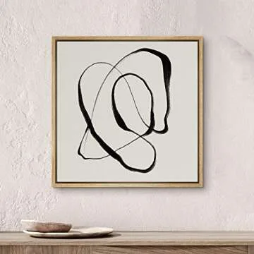 SIGNWIN Framed Canvas Print Wall Art Paint Stroke Mountain Ocean Landscape Abstract Shapes Illustrations Modern Art Decorative Contemporary Minimal for Living Room, Bedroom, Office - 24"x24" Natural