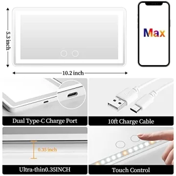 Rechargeable LED Car Visor Mirror Dimmable Touch Screen