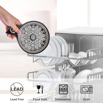 Ceramic Spoon Rest, Cooking Spoon Holder for Kitchen Counter/Stove Top/Dining Table Modern Farmhouse Decorative, Large (Black)