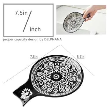 Ceramic Spoon Rest, Cooking Spoon Holder for Kitchen Counter/Stove Top/Dining Table Modern Farmhouse Decorative, Large (Black)