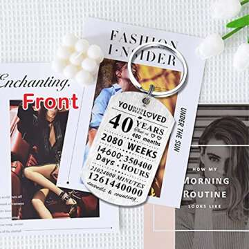Emideary 40th Birthday Gifts for Women Men - Happy 40 Years Bday Keychain for Female Male Girls Boys
