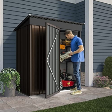 LEMBERI 5x3 FT Durable Outdoor Storage Shed, Metal Tool Shed with Lockable Door, Perfect for Your Ba...