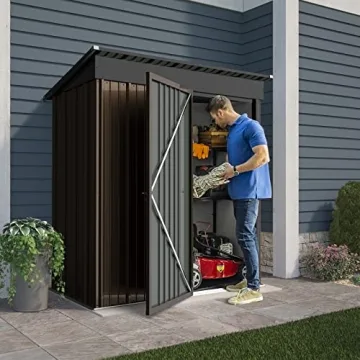 LEMBERI 5x3 FT Durable Outdoor Storage Shed, Metal Tool Shed with Lockable Door, Perfect for Your Ba...