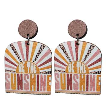 Colorful Sunflower Shape Teacher Student School Wooden Dangle Earrings Dainty Pencil Ruler Print Earrings for Women Jewelry(C)