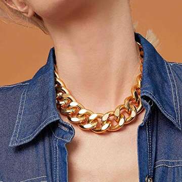 Octwine Gold Punk Cuban Link Chain Choker Necklace for Women