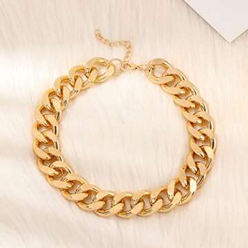 Stylish Gold Cuban Link Chain Choker Necklace for Women