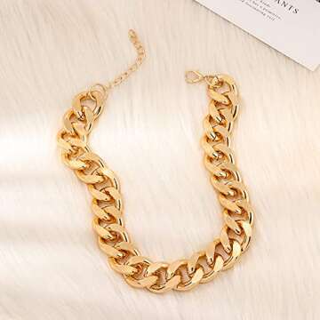 Stylish Gold Cuban Link Chain Choker Necklace for Women