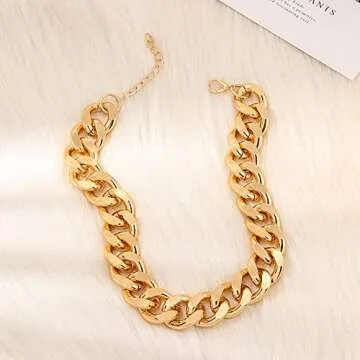Stylish Gold Cuban Link Chain Choker Necklace for Women