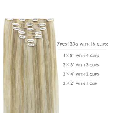 WENNALIFE 20 Inch Clip in Hair Extensions - Ash Blonde Highlighted Platinum Real Hair