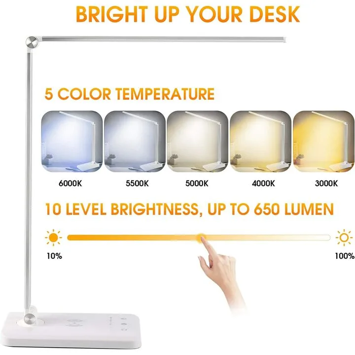EASTAR LED Desk Lamp with USB & Wireless Charger